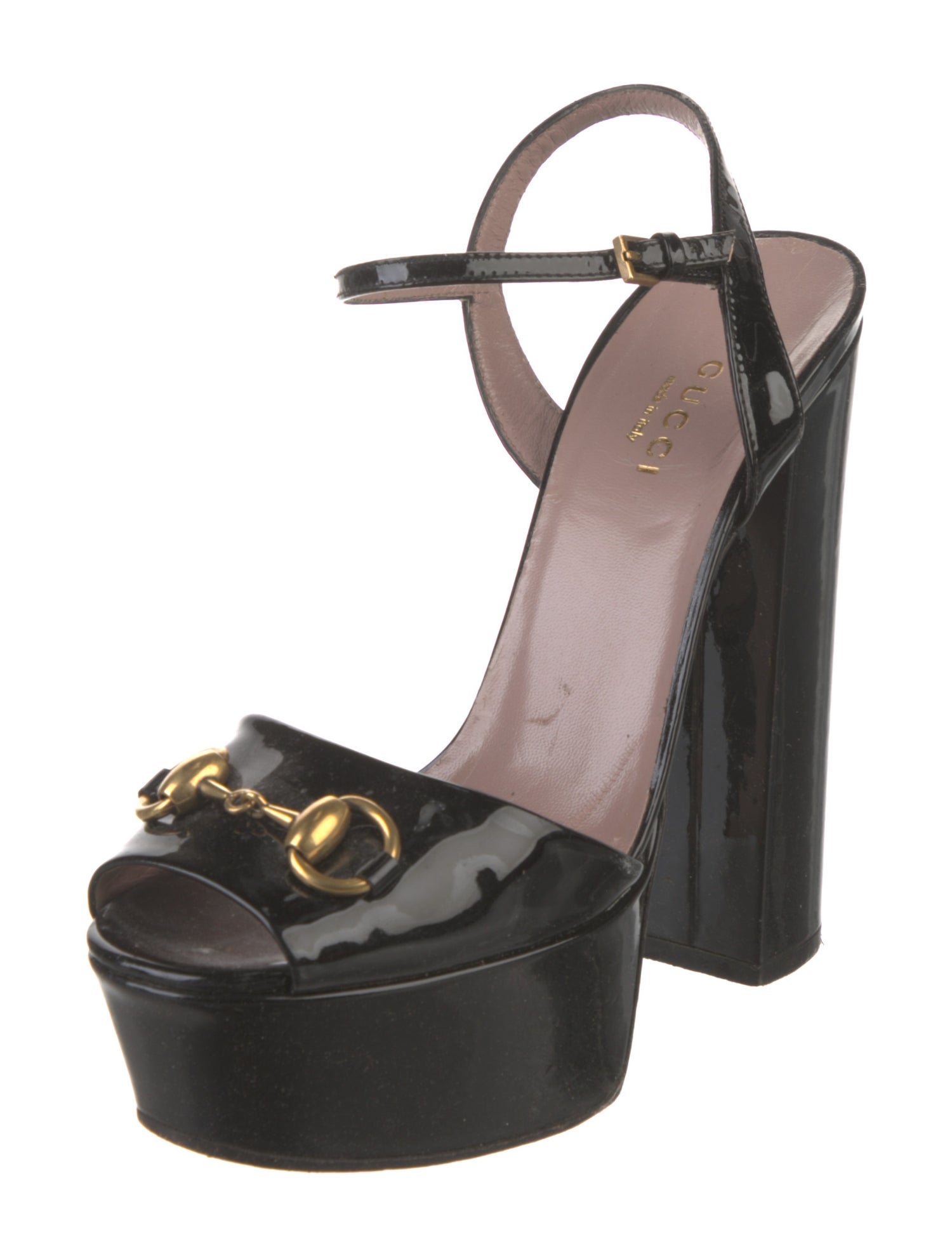 Gucci Horsebit Accent Patent Leather Sandals