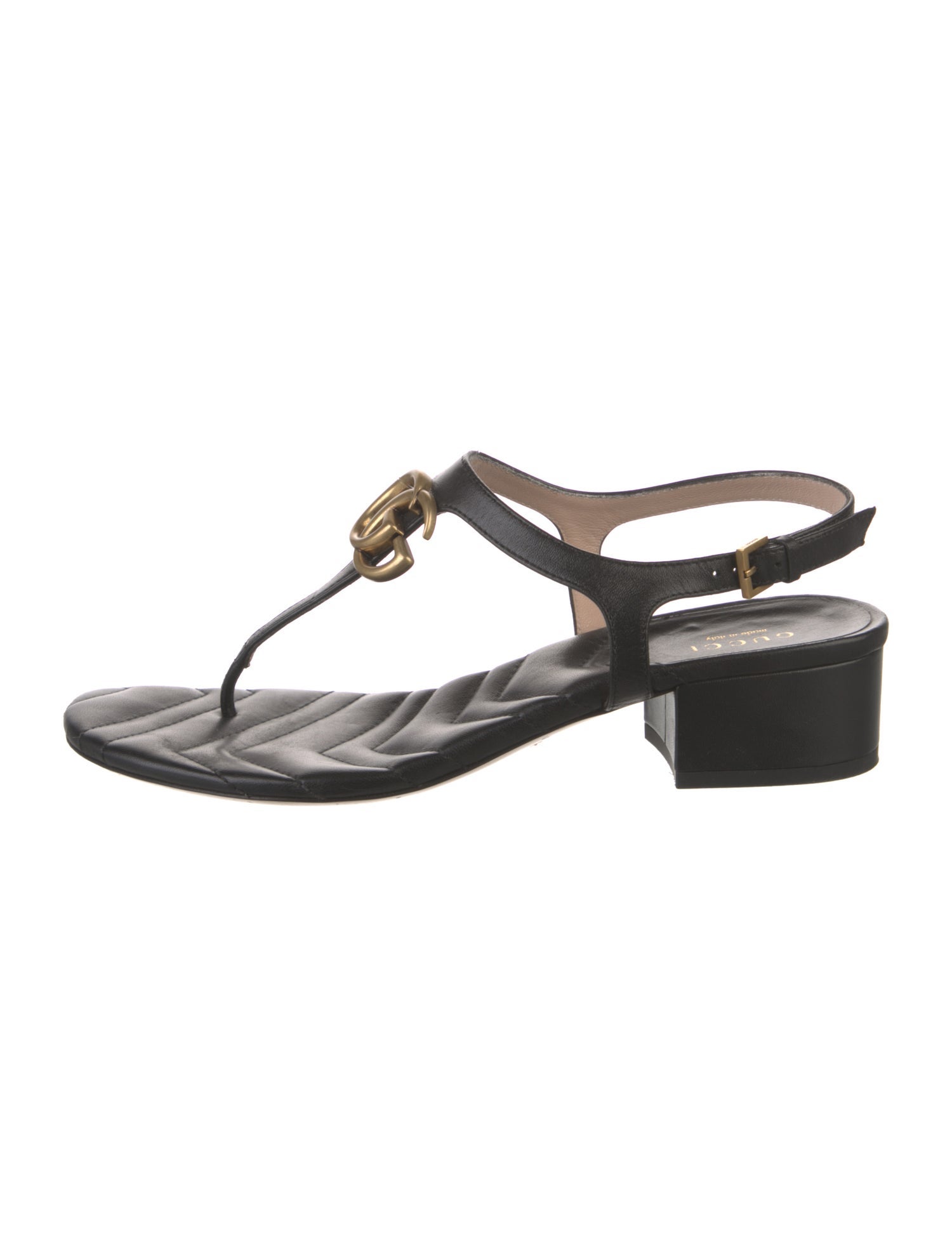 Gucci Double G Logo Leather T-Strap Sandals