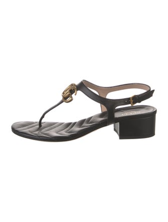 Gucci Double G Logo Leather T-Strap Sandals