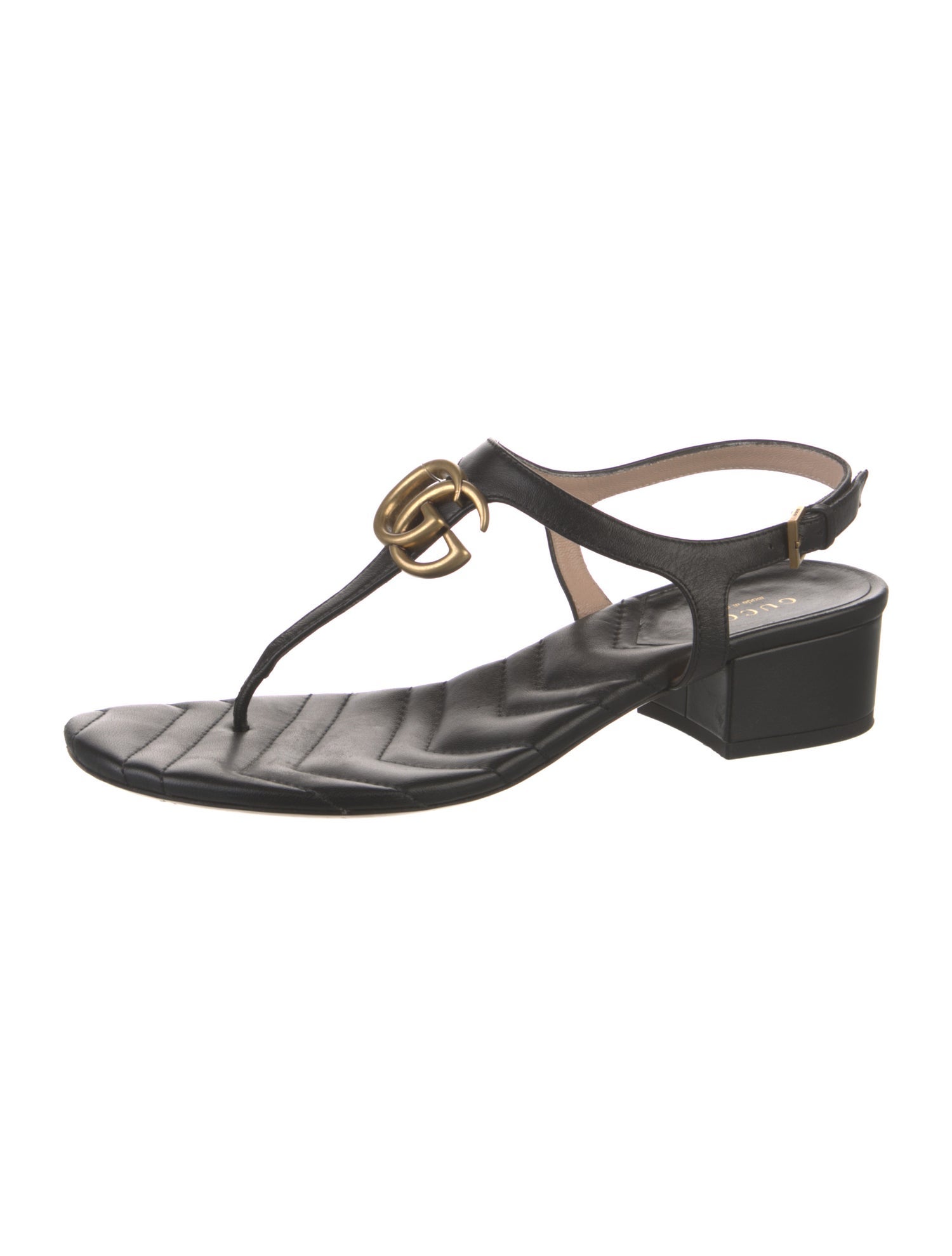 Gucci Double G Logo Leather T-Strap Sandals