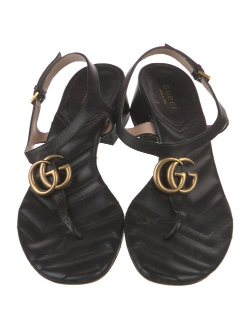 Gucci Double G Logo Leather T-Strap Sandals