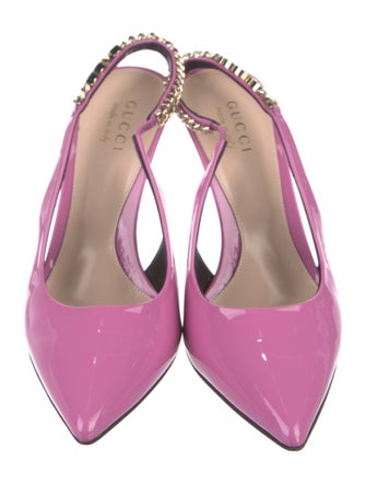 Gucci Horsebit Accent Patent Leather Slingback Pumps