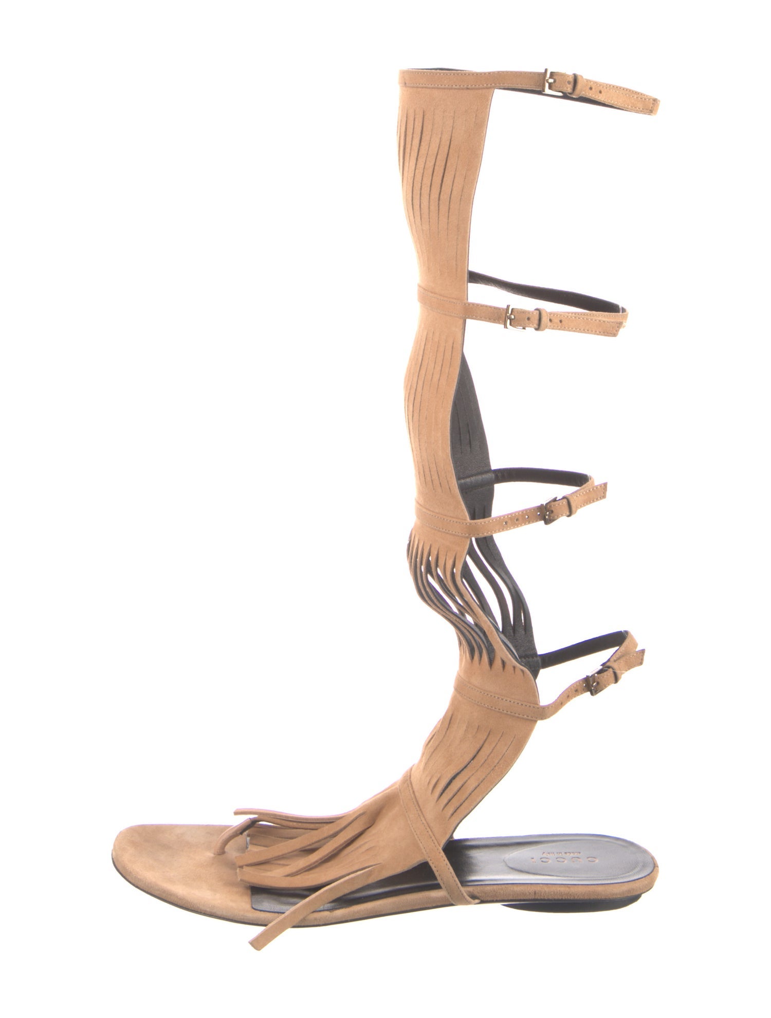 Gucci Suede Fringe Trim Accent Gladiator Sandals