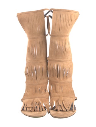 Gucci Suede Fringe Trim Accent Gladiator Sandals