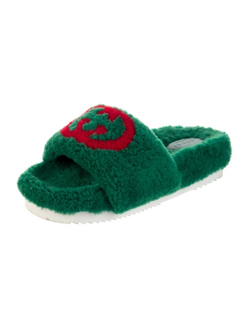 Gucci Interlocking G Logo Shearling Slides