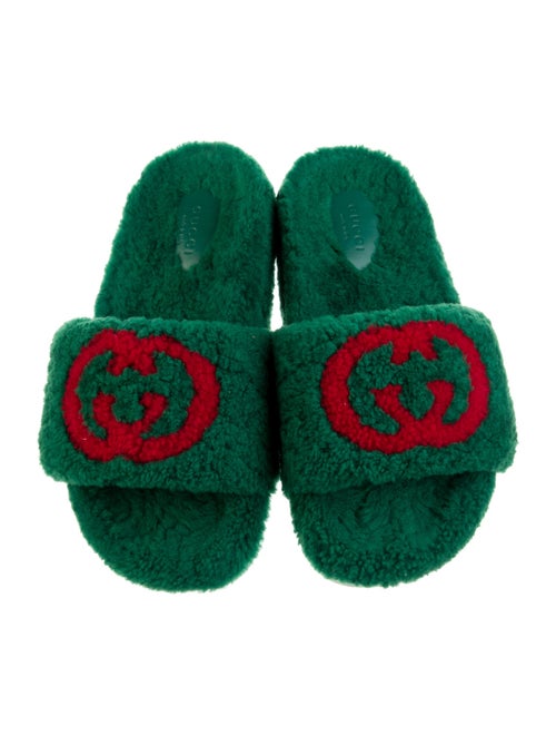 Gucci Interlocking G Logo Shearling Slides