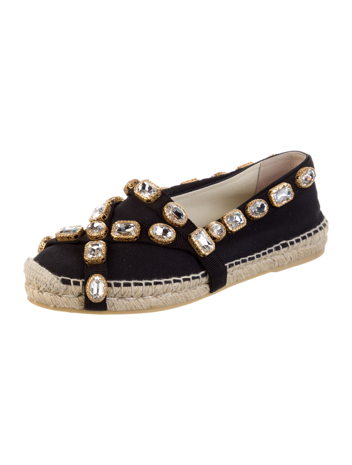 Gucci Canvas Crystal Embellishments Espadrilles