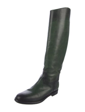Gucci Web Accent Leather Riding Boots