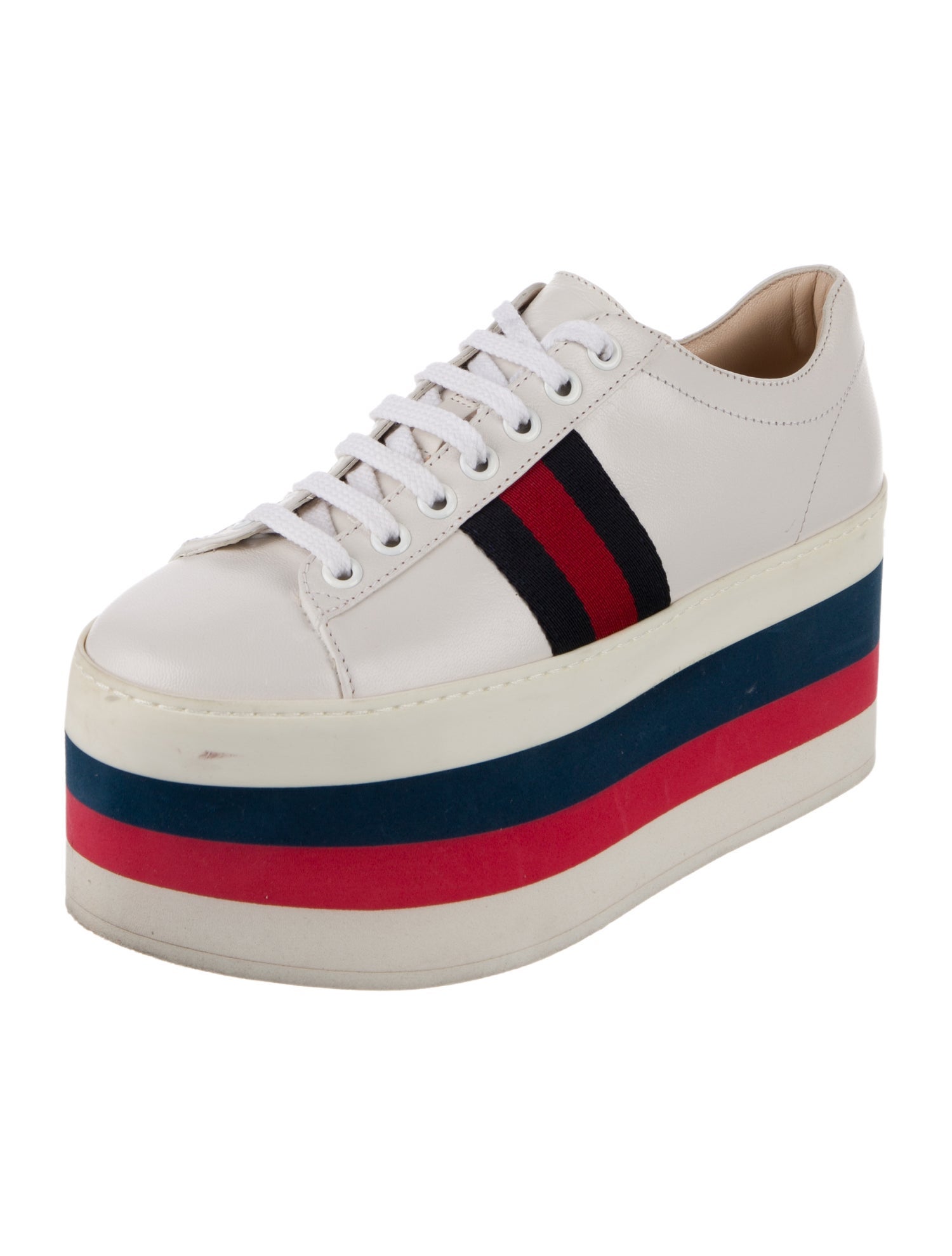 Gucci Web Accent Leather Wedge Sneakers