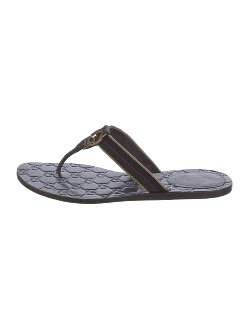 Gucci Web Accent Leather T-Strap Sandals