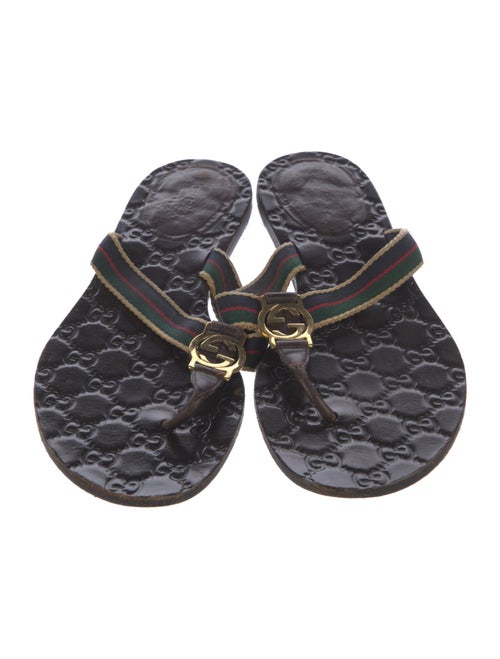 Gucci Web Accent Leather T-Strap Sandals