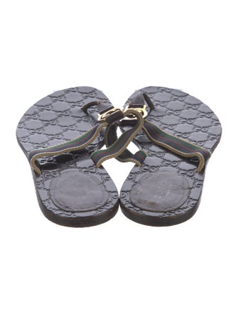 Gucci Web Accent Leather T-Strap Sandals