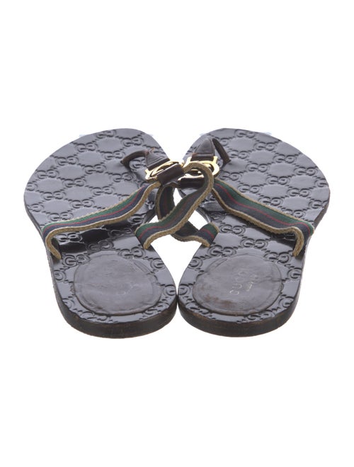 Gucci Web Accent Leather T-Strap Sandals