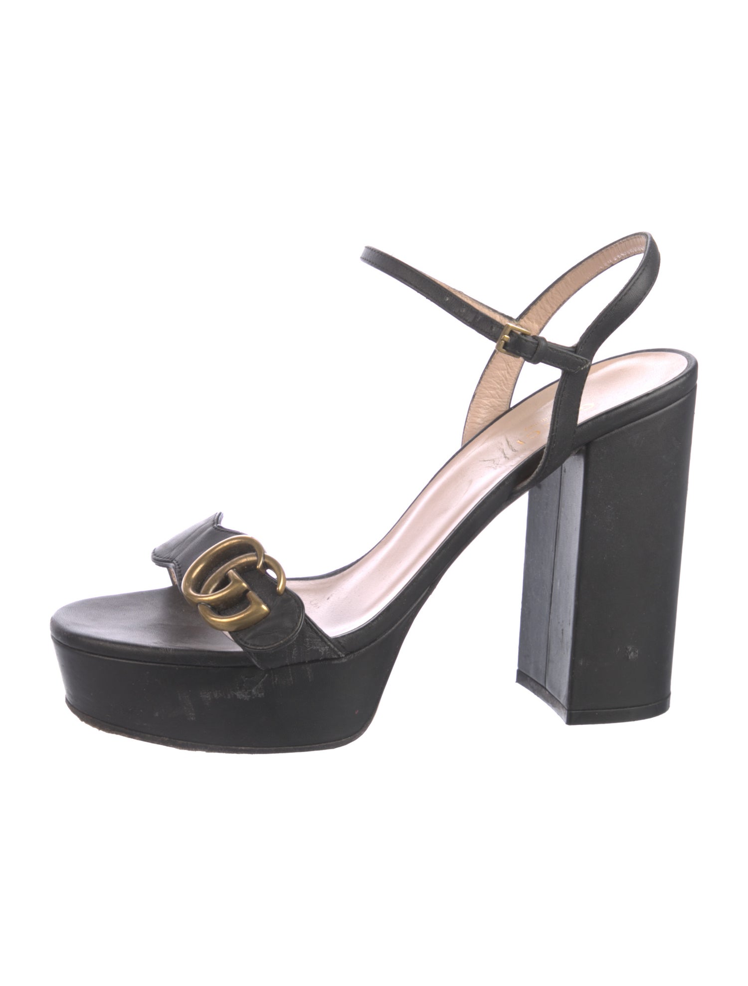 Gucci Double G Logo Leather Slingback Sandals