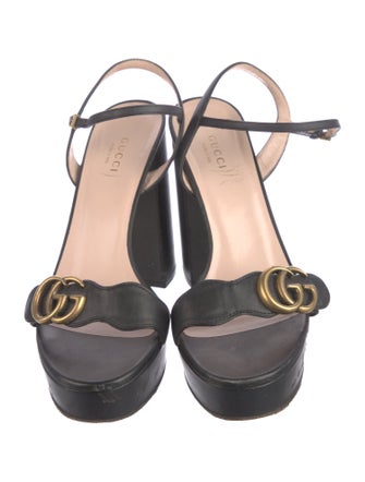 Gucci Double G Logo Leather Slingback Sandals