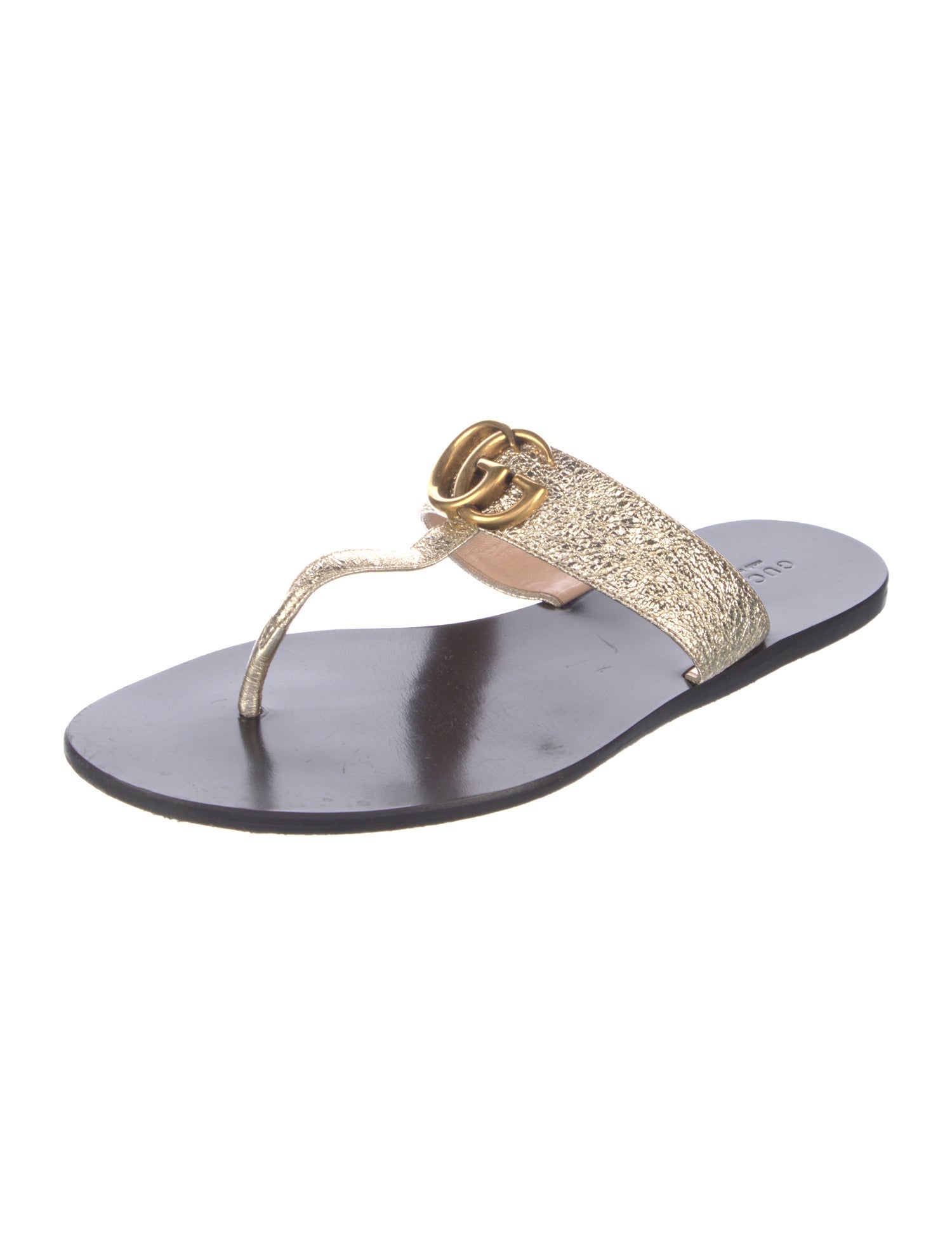 Gucci Double G Logo Leather Slides