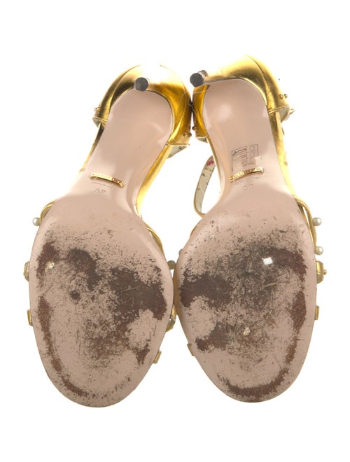 Gucci Faux Pearl Accents Leather T-Strap Sandals