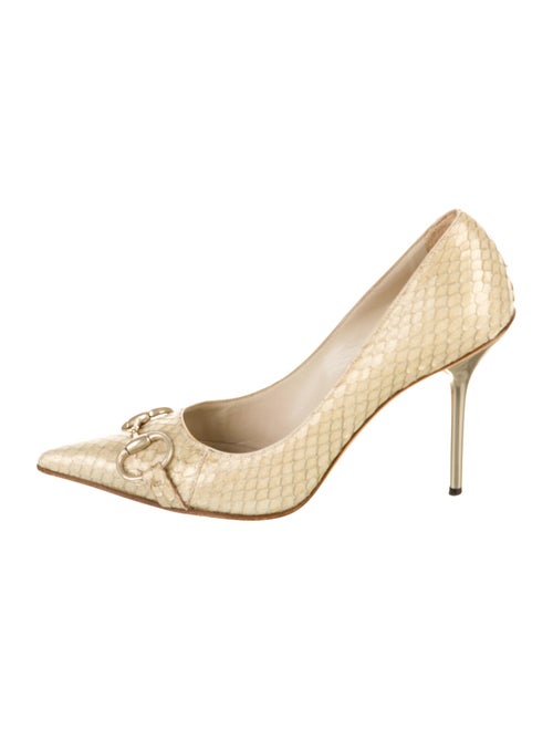 Gucci Horsebit Accent Snakeskin Pumps