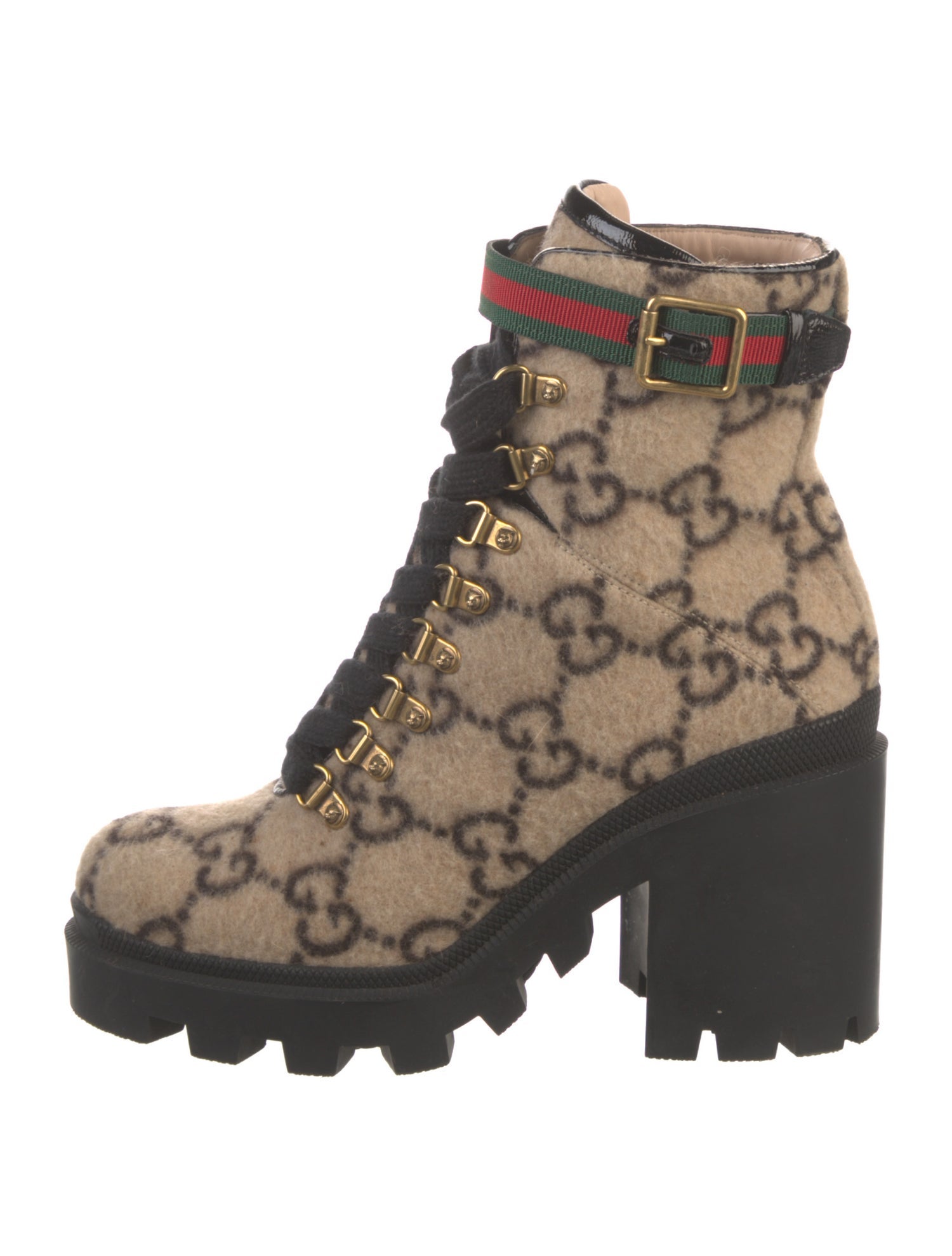 Gucci Web Accent Wool Lace-Up Boots