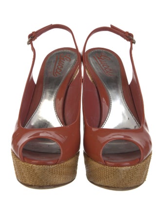 Gucci Hasler Horsebit Accent Patent Leather Slingback Sandals