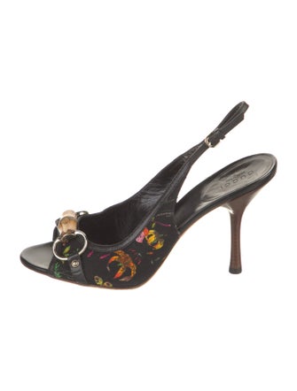 Gucci Flora Print Canvas Slingback Sandals