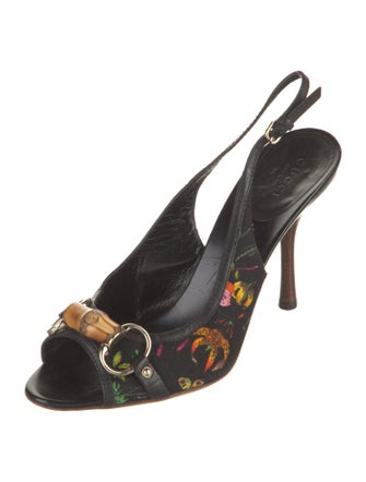Gucci Flora Print Canvas Slingback Sandals