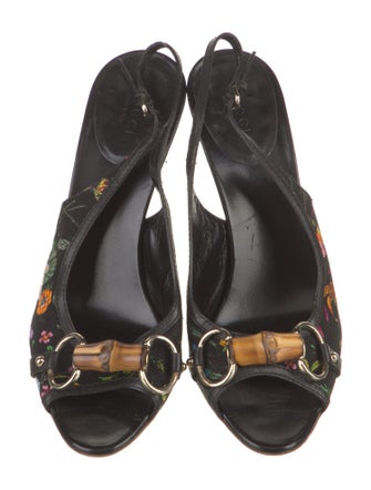 Gucci Flora Print Canvas Slingback Sandals