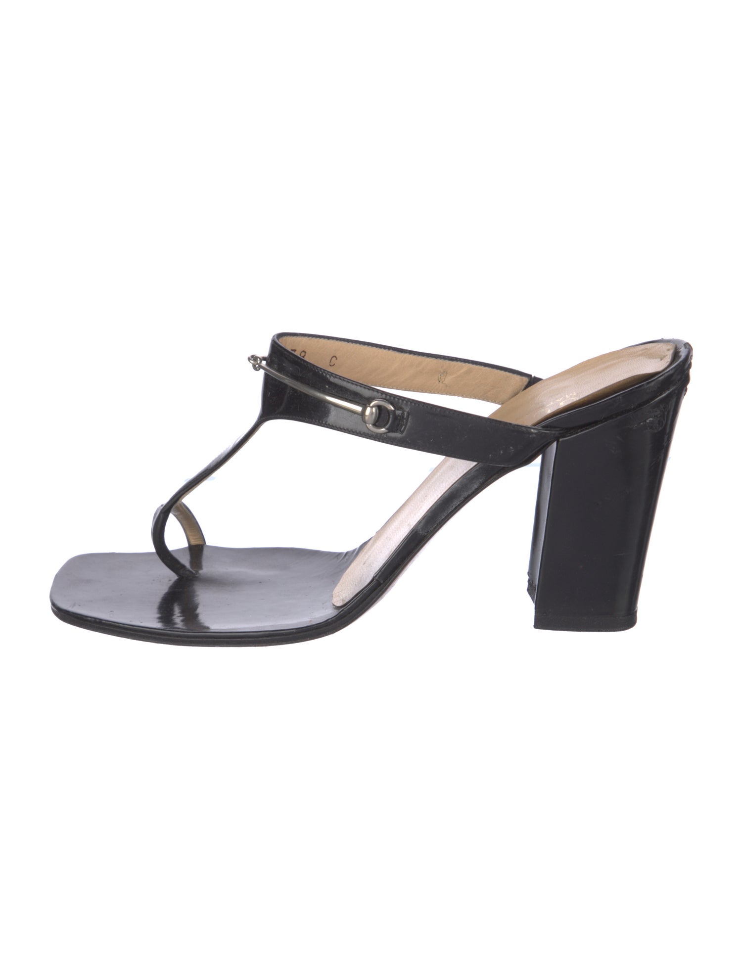 Gucci Bamboo Accent Patent Leather T-Strap Sandals