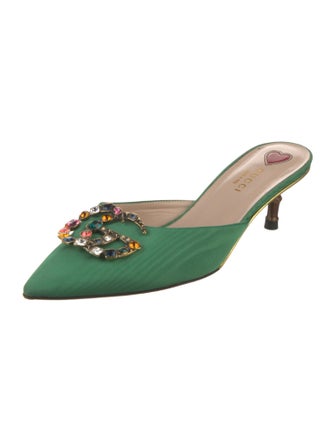 Gucci Double G Logo Crystal Embellishments Mules