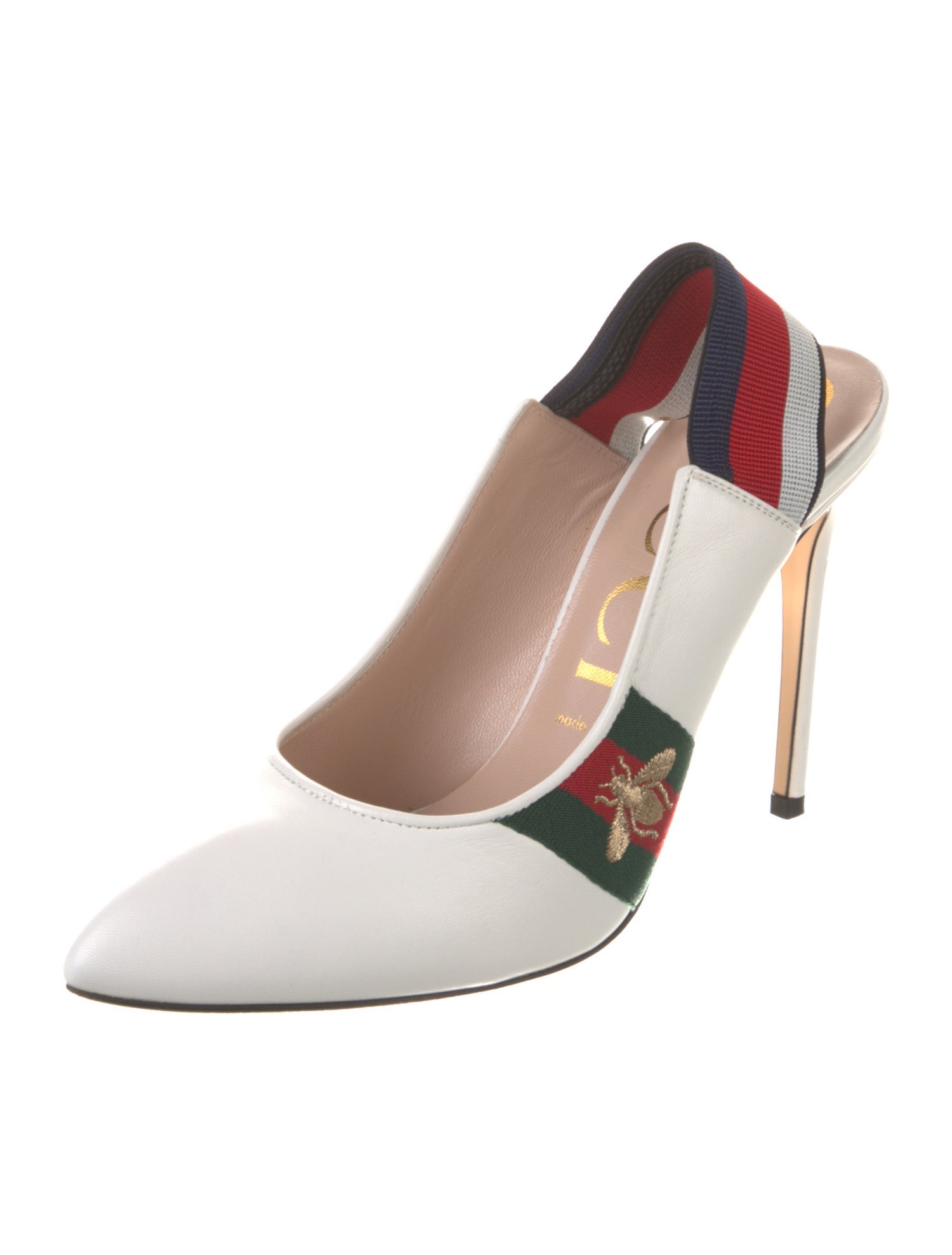 Gucci Web Accent Leather Slingback Pumps