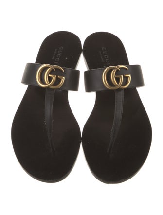 Gucci Double G Logo Leather Slides