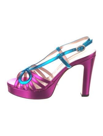 Gucci Leather Crystal Embellishments Slingback Sandals