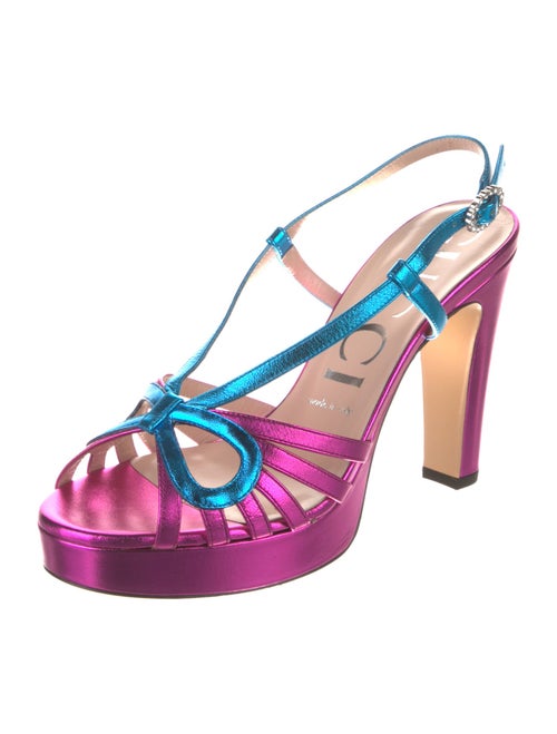 Gucci Leather Crystal Embellishments Slingback Sandals