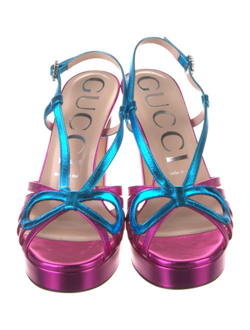 Gucci Leather Crystal Embellishments Slingback Sandals