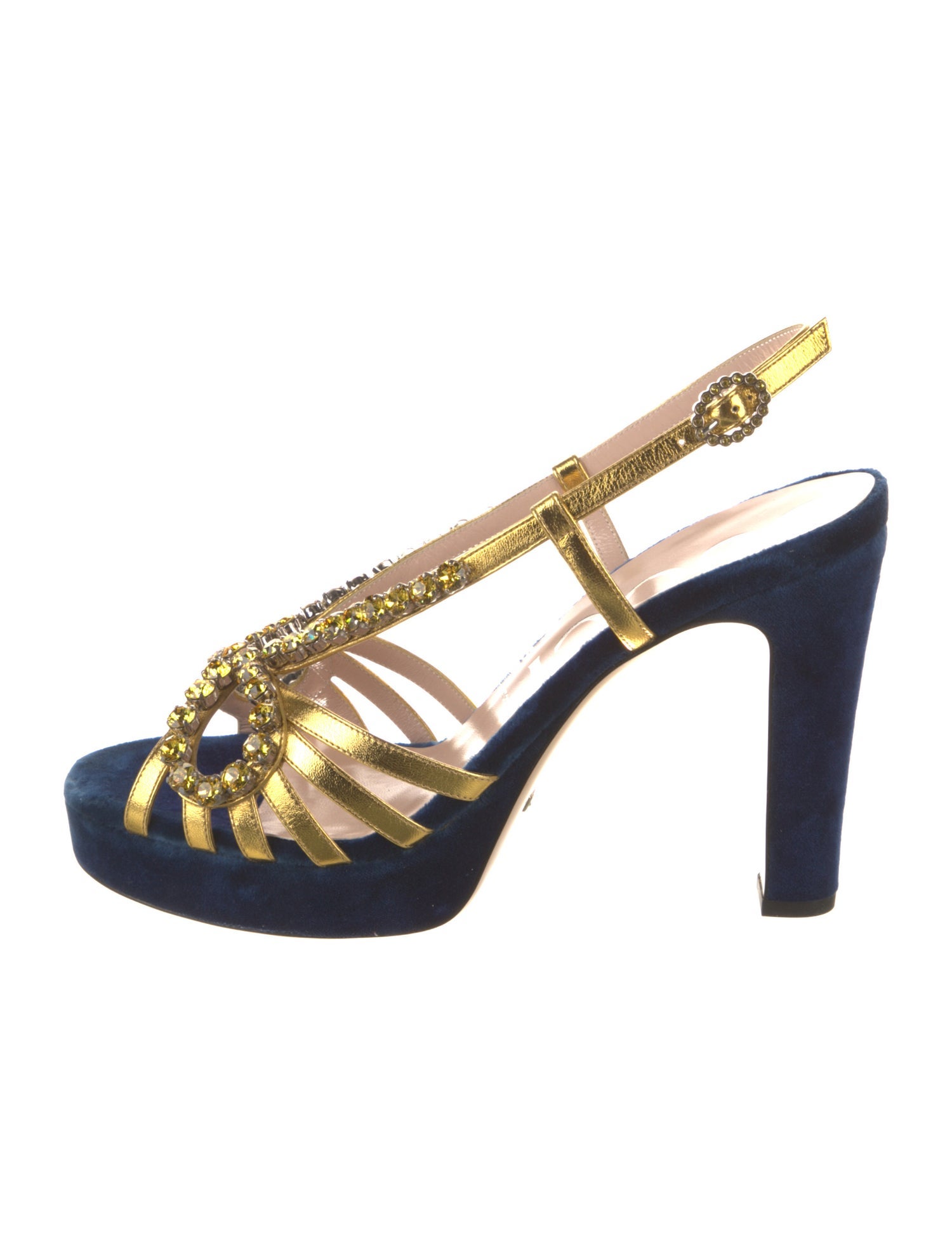 Gucci Velvet Colorblock Pattern Slingback Sandals