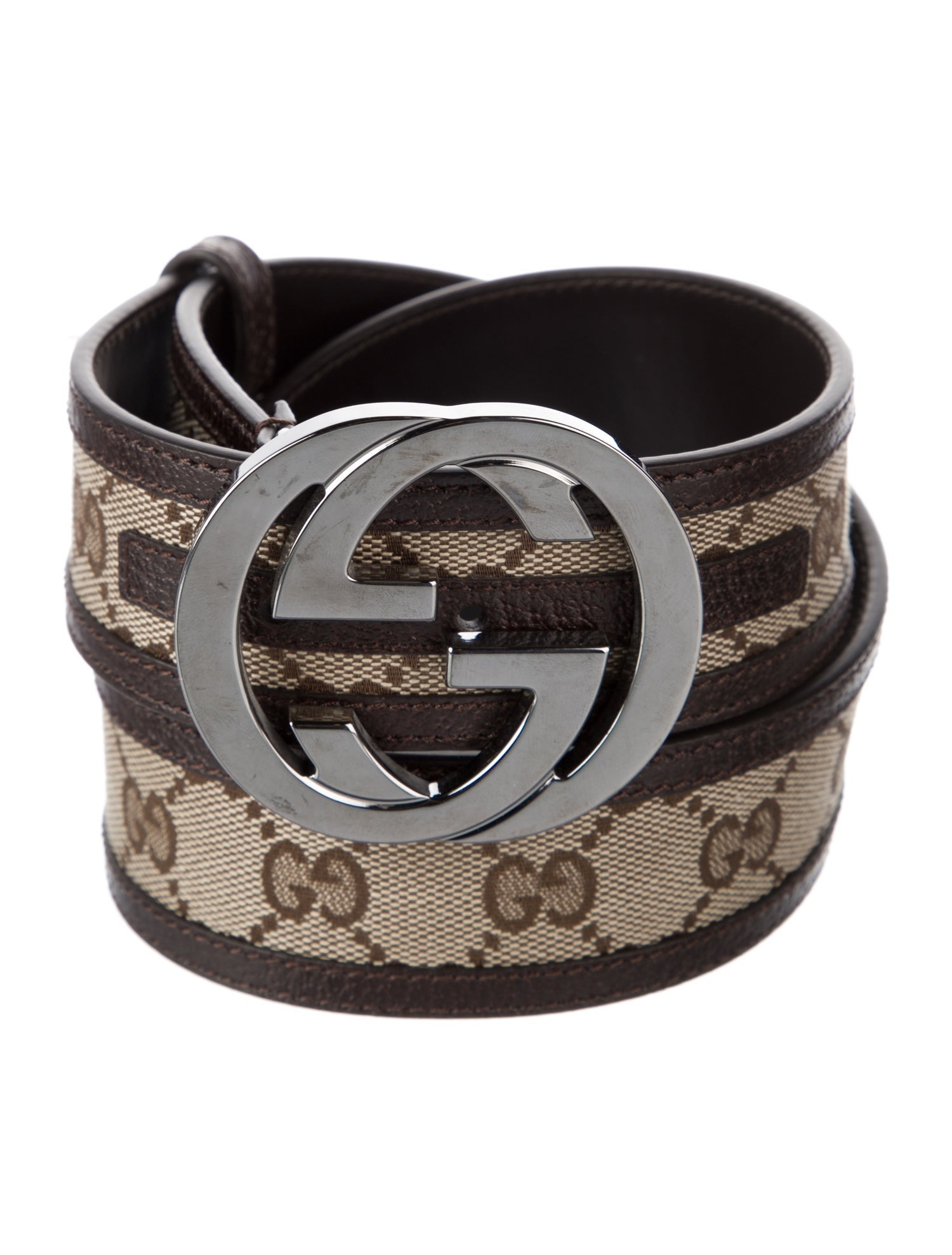 Gucci GG Canvas Leather Trim Embellishment Belt