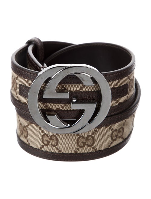 Gucci GG Canvas Leather Trim Embellishment Belt