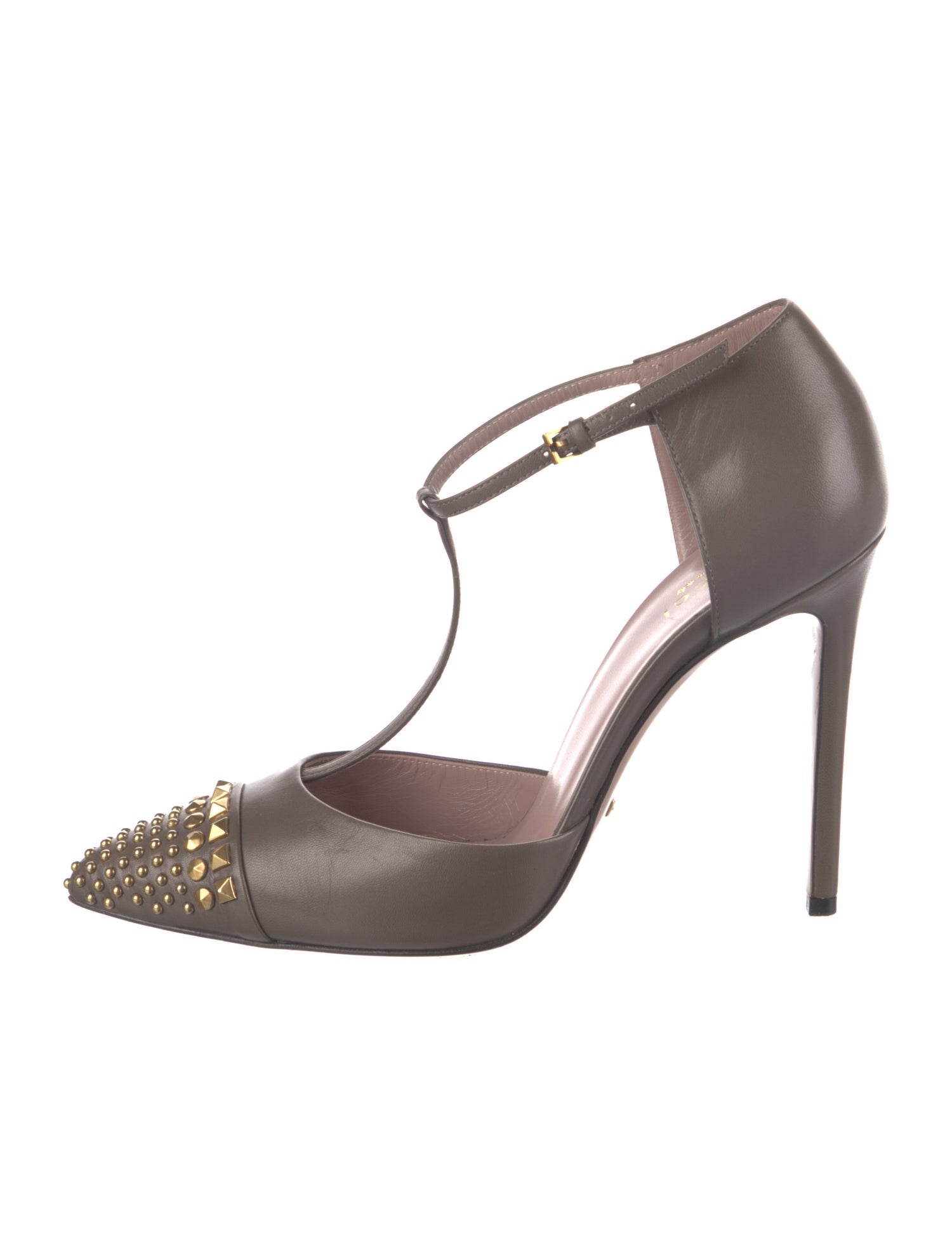 Gucci Leather Studded Accents T-Strap Pumps