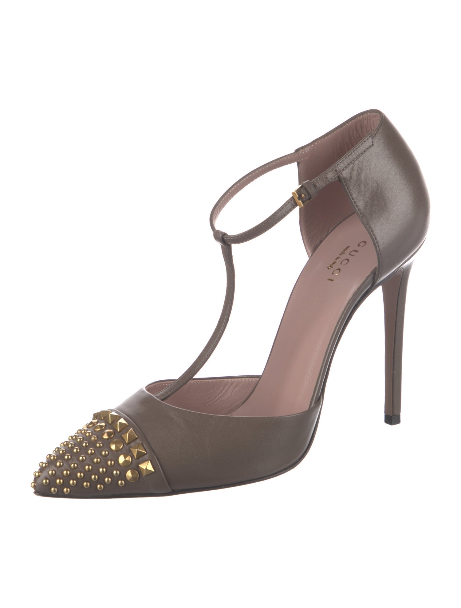Gucci Leather Studded Accents T-Strap Pumps