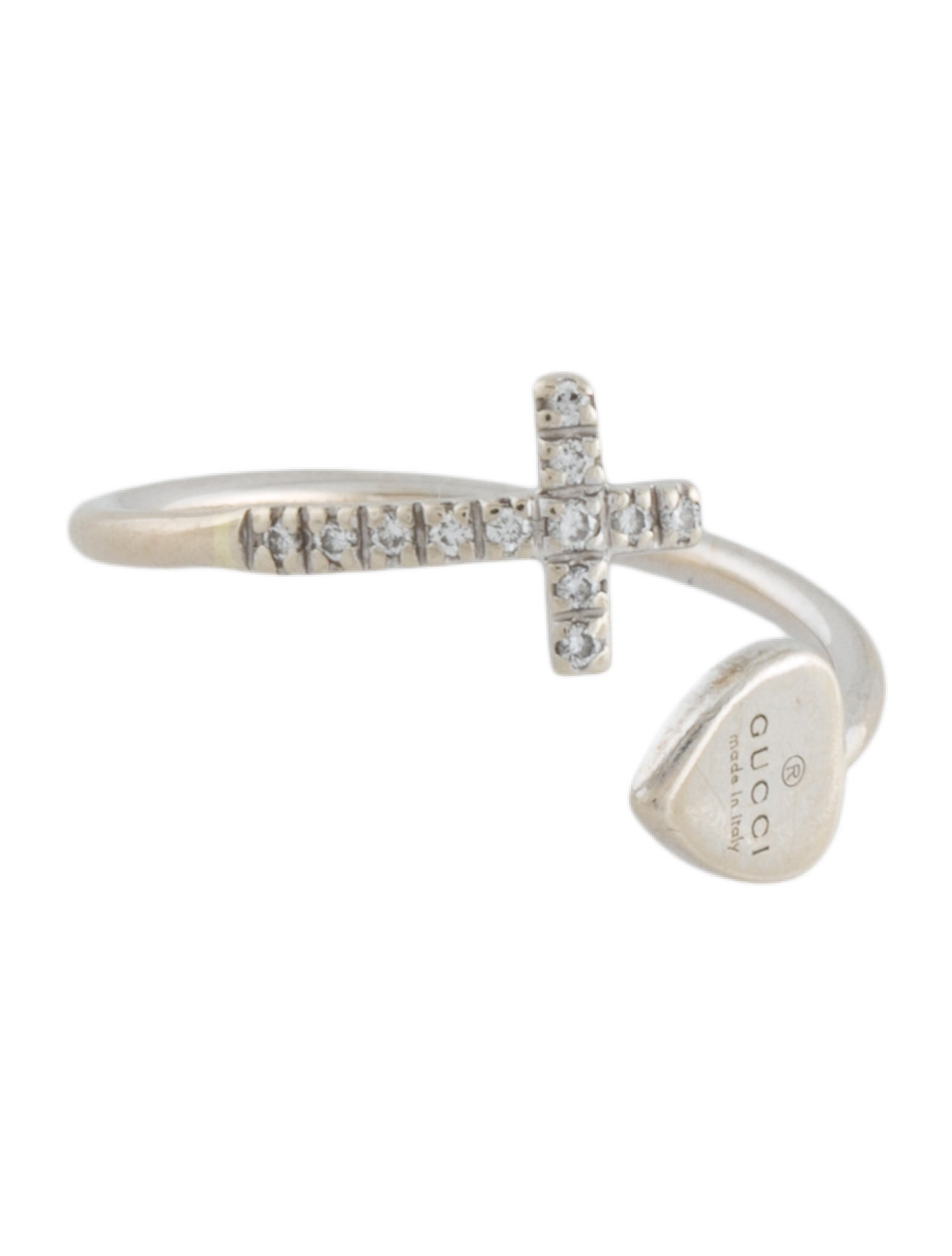 Gucci 18K Diamond Cross & Heart Bypass Ring