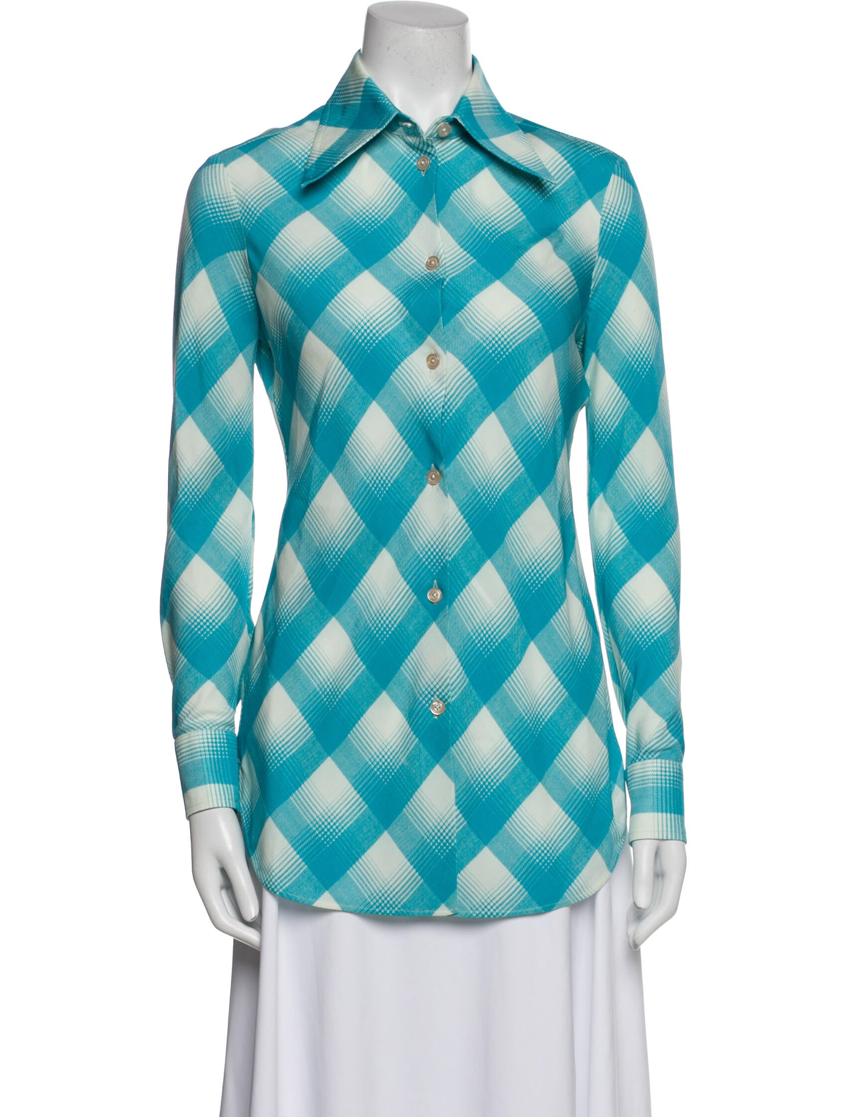 Gucci Plaid Print Long Sleeve Button-Up Top