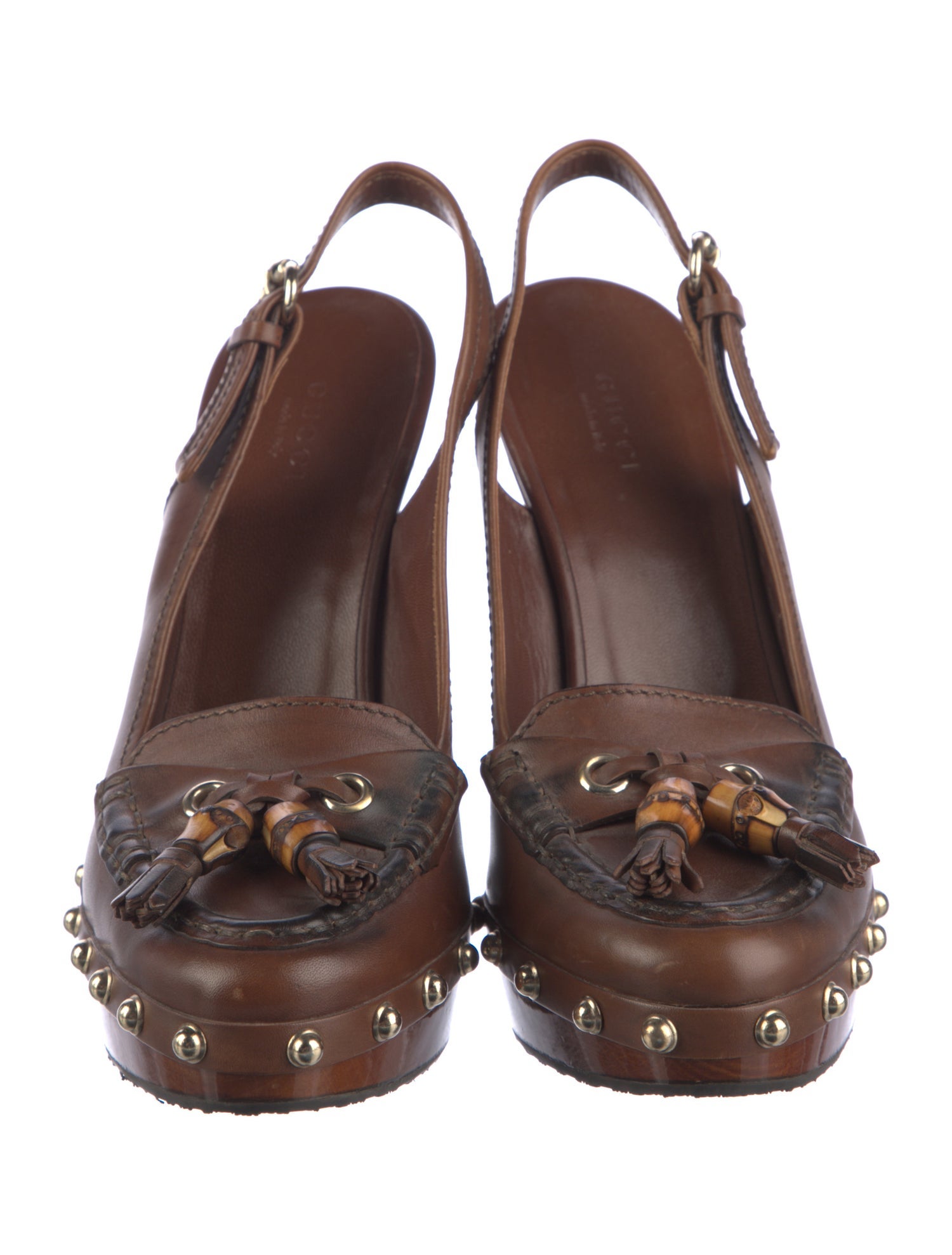 Gucci Bamboo Accent Leather Slingback Pumps