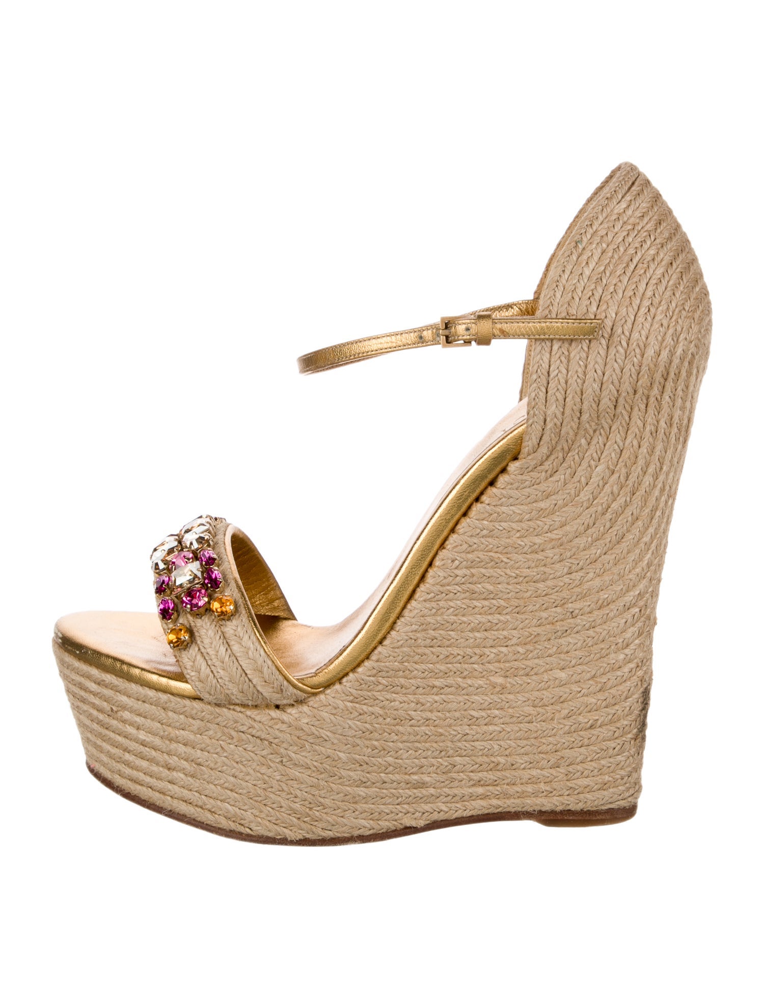 Gucci Jute Crystal Embellishments Espadrilles