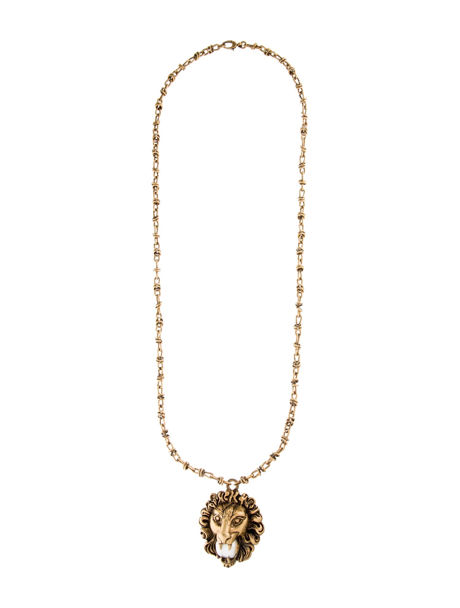 Gucci Faux Pearl Lion Head Pendant Necklace