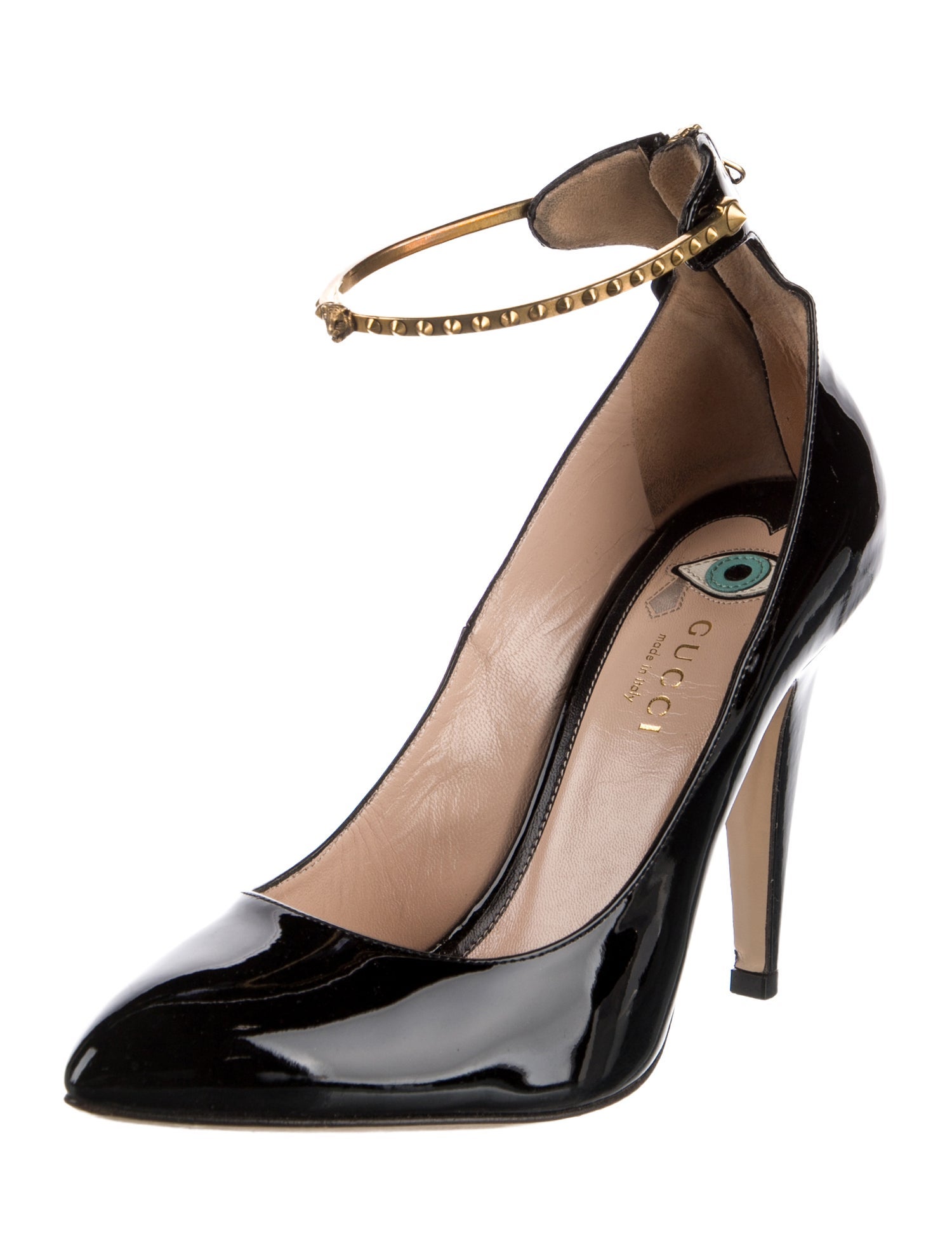 Gucci Tiger Head Accent Patent Leather Pumps