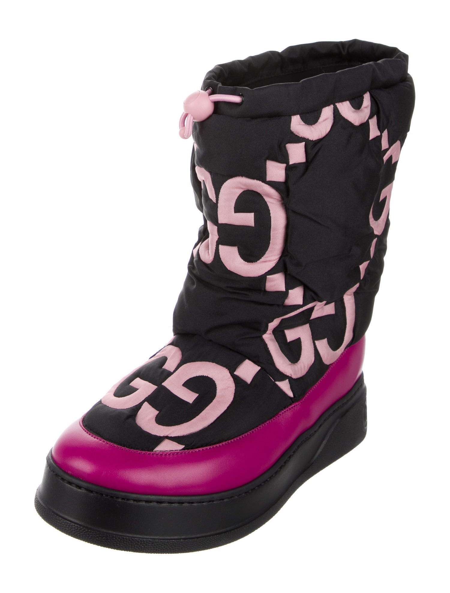 Gucci GG Logo Leather Trim Embellishment Lace-Up Boots