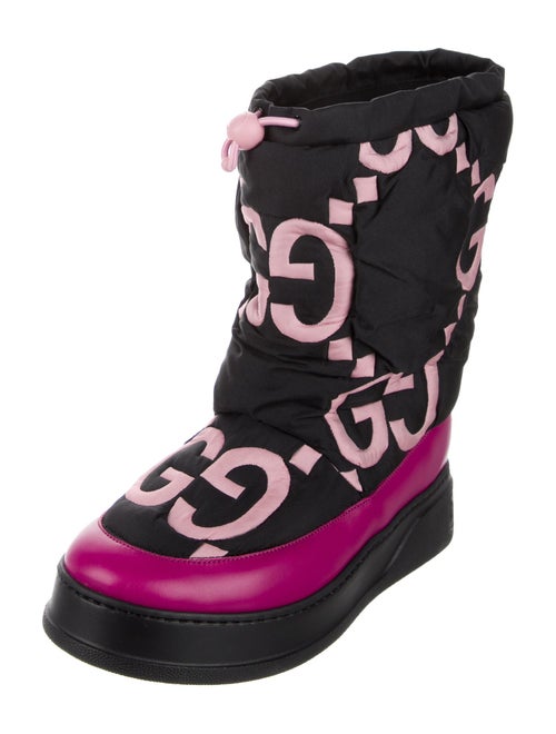 Gucci GG Logo Leather Trim Embellishment Lace-Up Boots