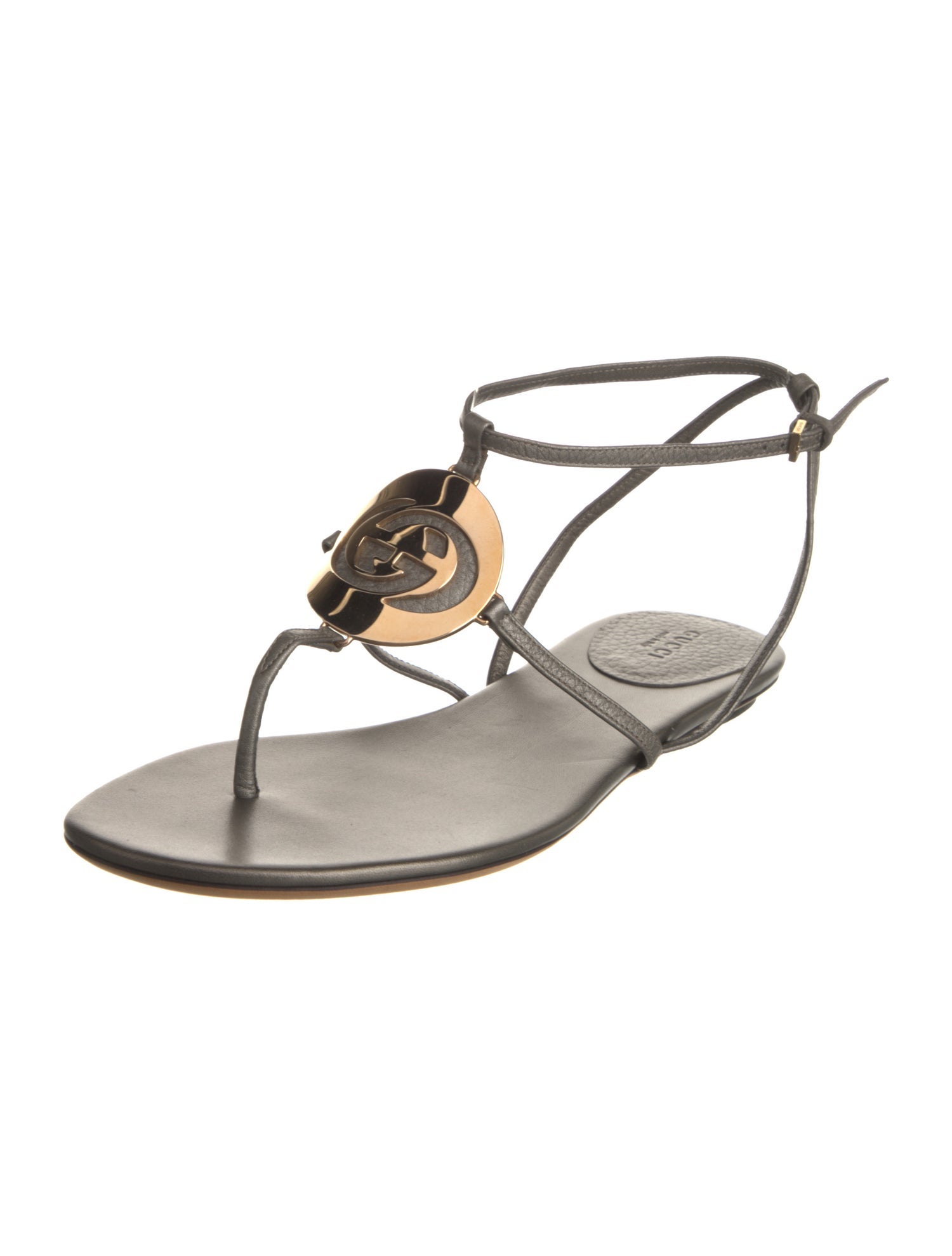 Gucci Interlocking G Logo Leather T-Strap Sandals