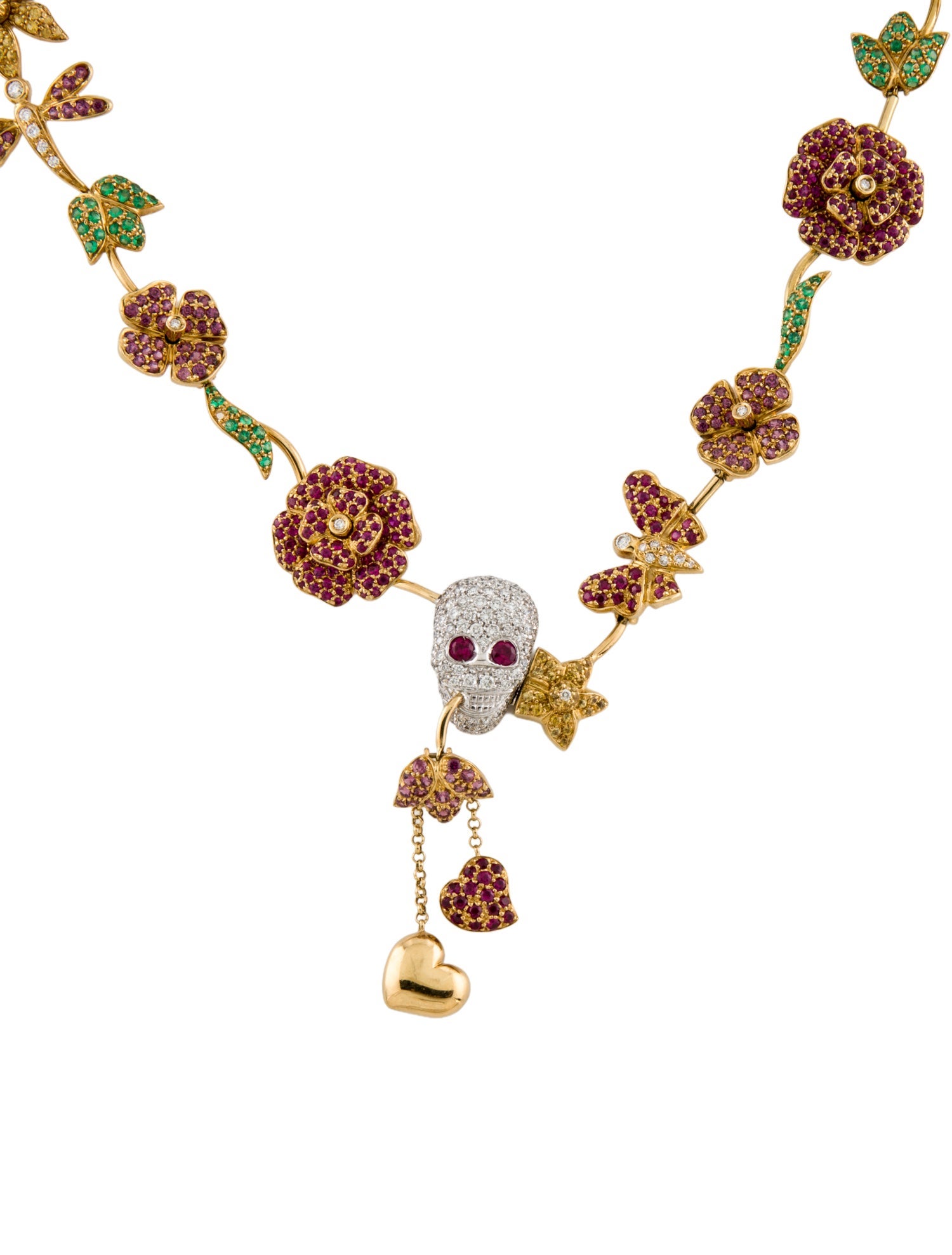 Gucci 18K 1.56ct Diamond & Multistone Skull Flora Collar Necklace
