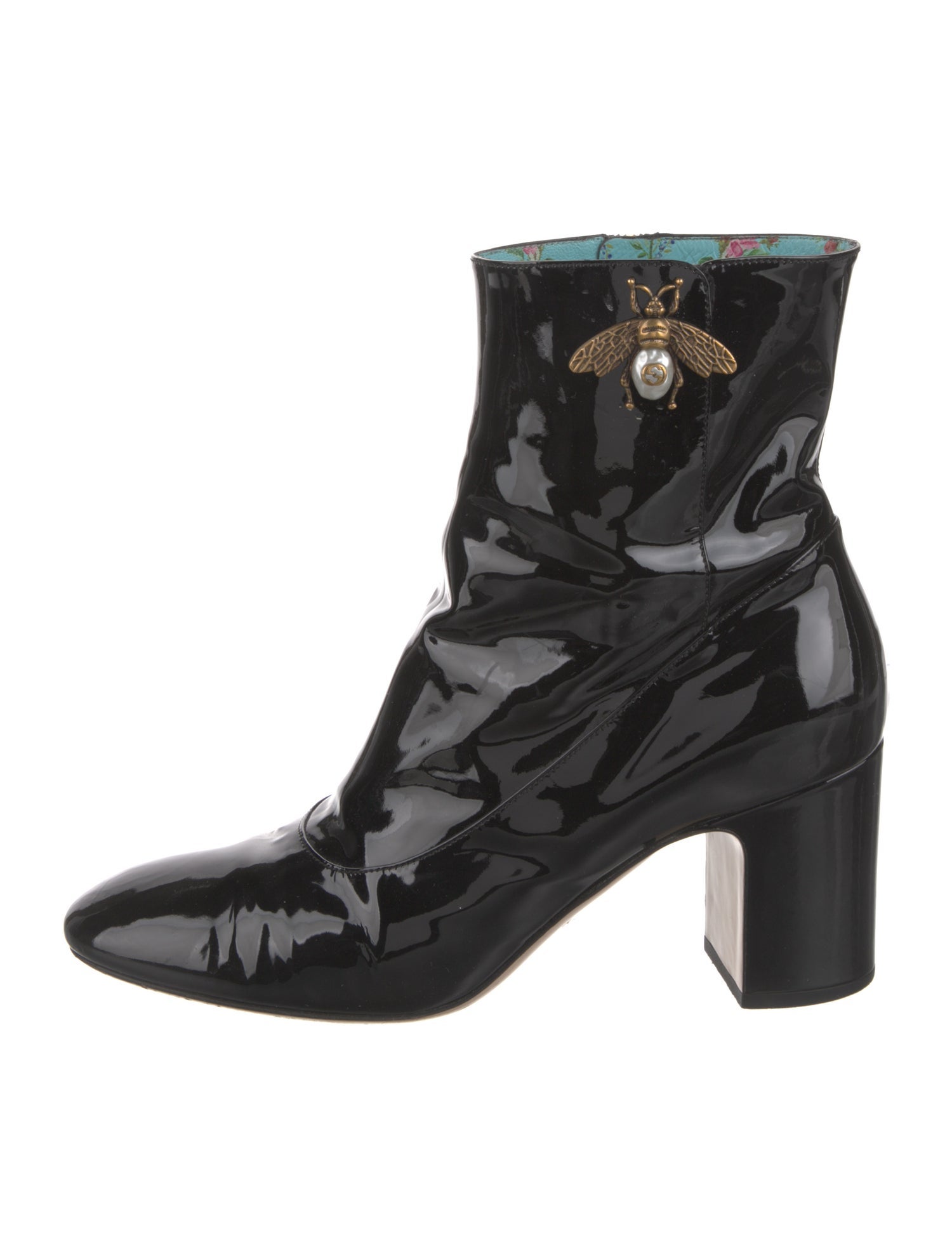 Gucci Faux Pearl Accents Patent Leather Boots